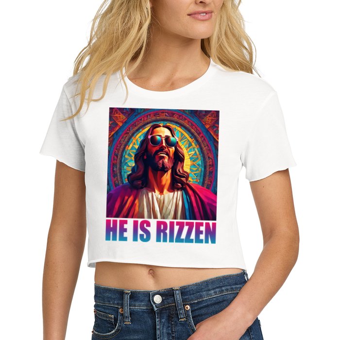 He Is Rizzen Jesus Portrait Risen Women's Crop Top Tee