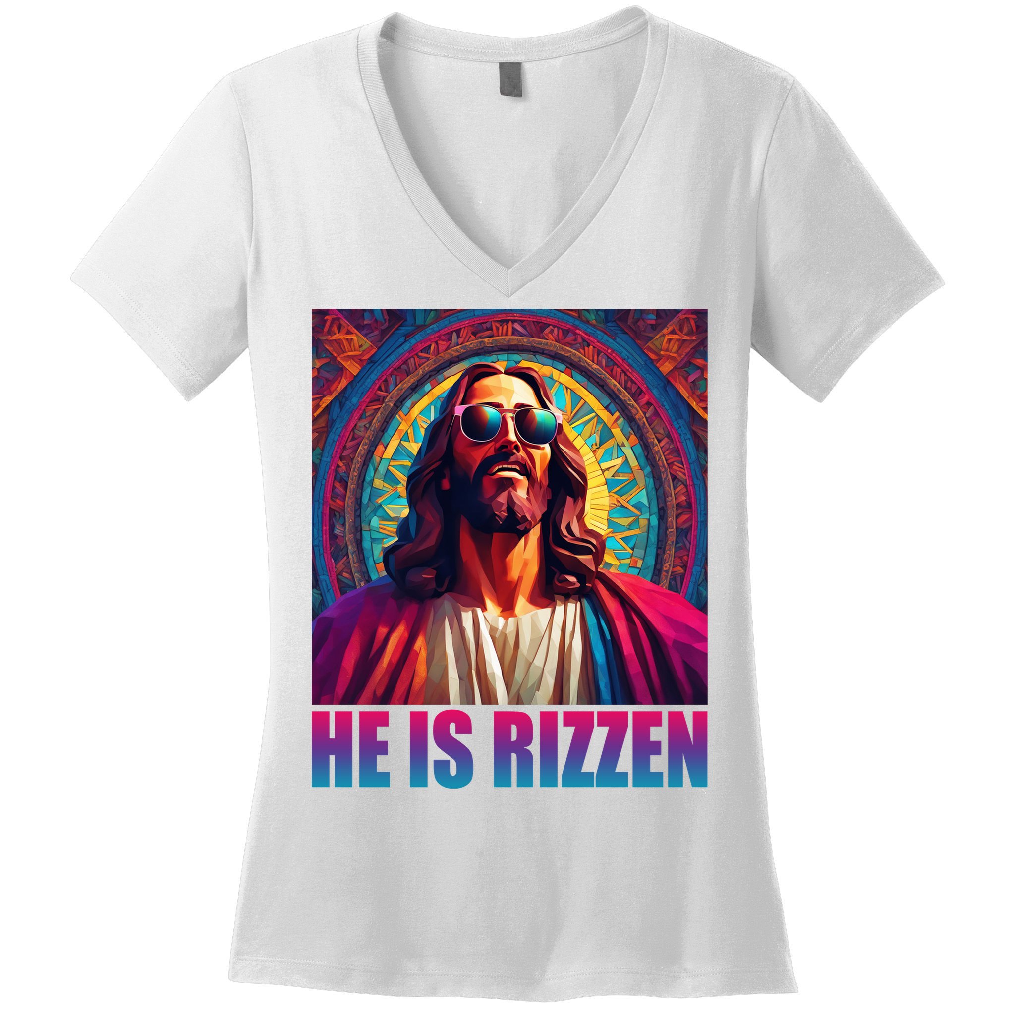 He Is Rizzen Jesus Portrait Risen Women's V-Neck T-Shirt