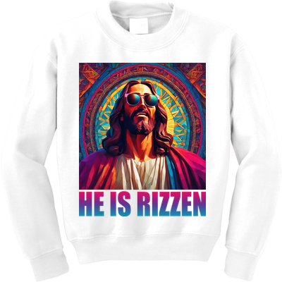 He Is Rizzen Jesus Portrait Risen Kids Sweatshirt