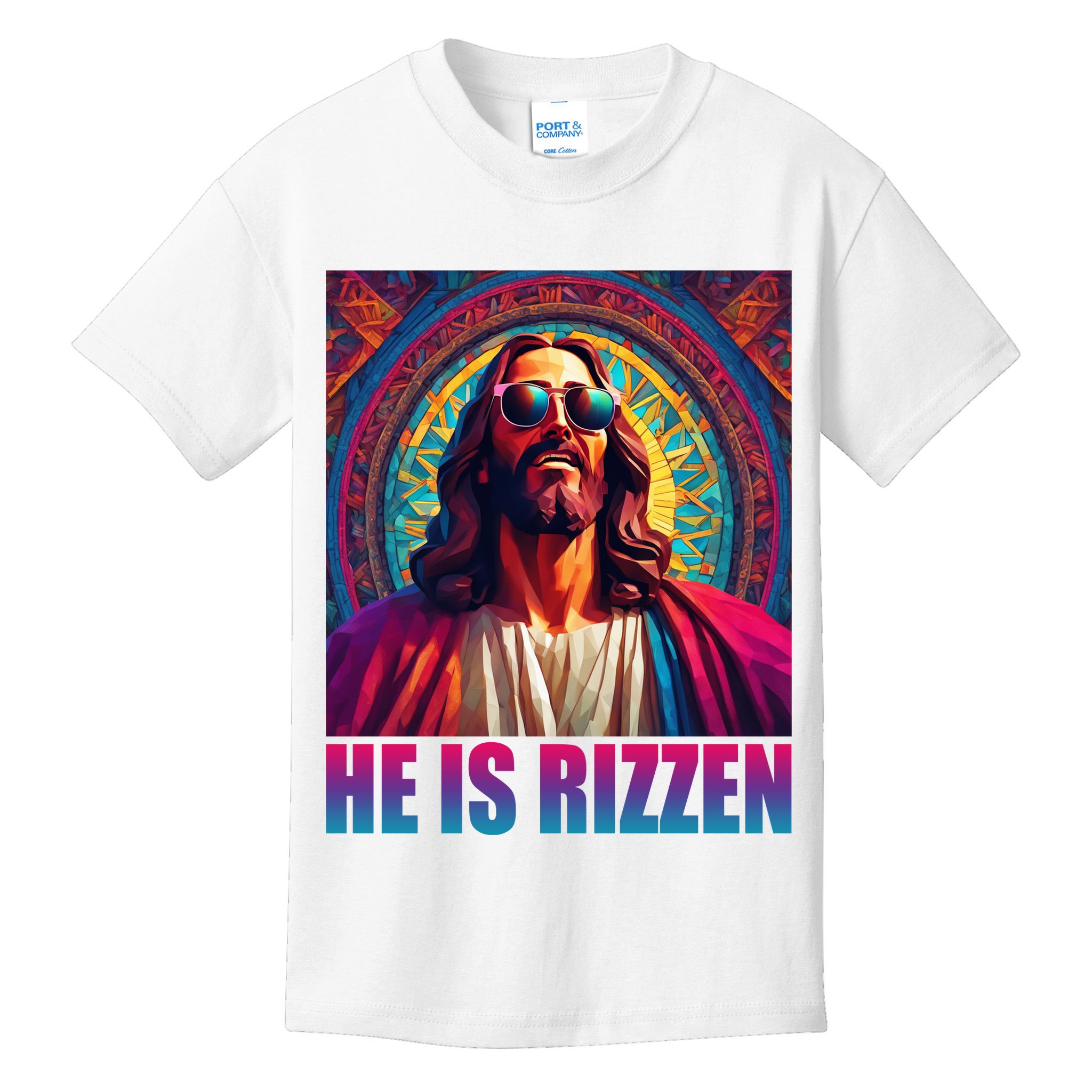 He Is Rizzen Jesus Portrait Risen Kids T-Shirt