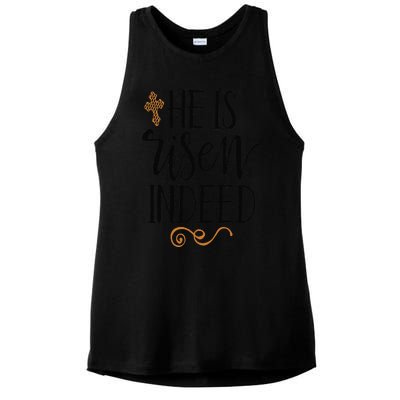 He Is Risen Indeed Easter Christian Cross Jesus Religious Ladies PosiCharge Tri-Blend Wicking Tank