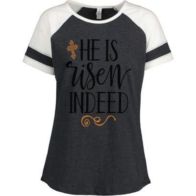 He Is Risen Indeed Easter Christian Cross Jesus Religious Enza Ladies Jersey Colorblock Tee