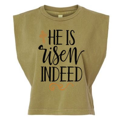 He Is Risen Indeed Easter Christian Cross Jesus Religious Garment-Dyed Women's Muscle Tee