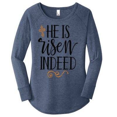 He Is Risen Indeed Easter Christian Cross Jesus Religious Women's Perfect Tri Tunic Long Sleeve Shirt