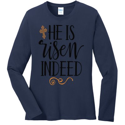 He Is Risen Indeed Easter Christian Cross Jesus Religious Ladies Long Sleeve Shirt