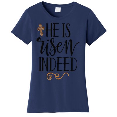 He Is Risen Indeed Easter Christian Cross Jesus Religious Women's T-Shirt