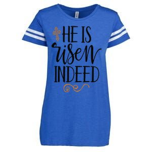 He Is Risen Indeed Easter Christian Cross Jesus Religious Enza Ladies Jersey Football T-Shirt