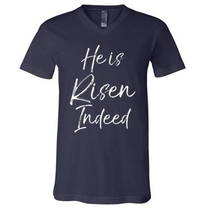 He Is Risen Indeed For Women Christian Easter V-Neck T-Shirt