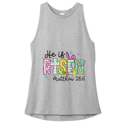 He Is Risen Jesus Christian Happy Easter Ladies PosiCharge Tri-Blend Wicking Tank