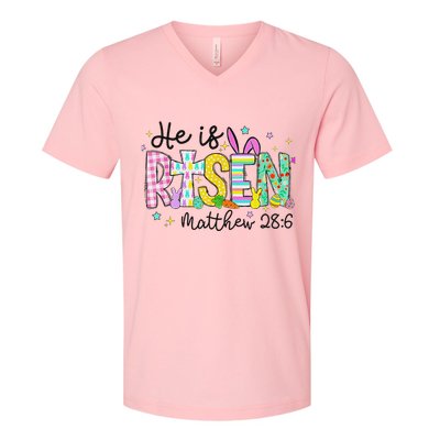 He Is Risen Jesus Christian Happy Easter V-Neck T-Shirt