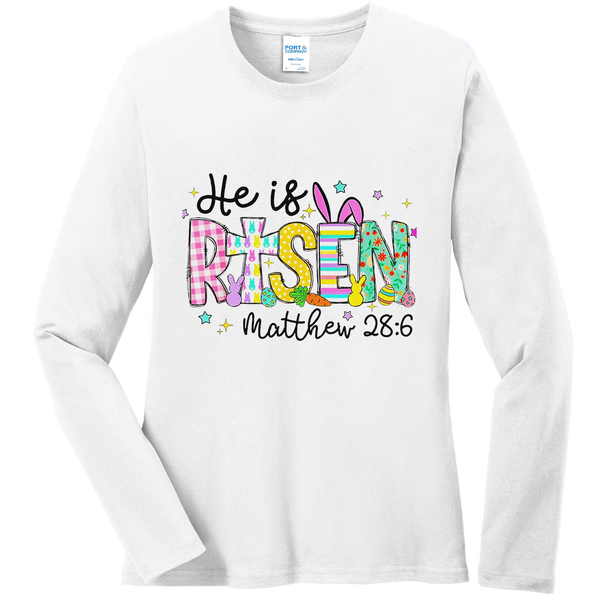 He Is Risen Jesus Christian Happy Easter Ladies Long Sleeve Shirt