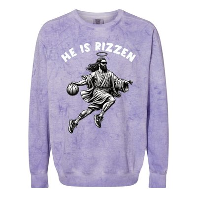 He Is Rizzen Jesus Playing Basketball Funny Easter Day Colorblast Crewneck Sweatshirt