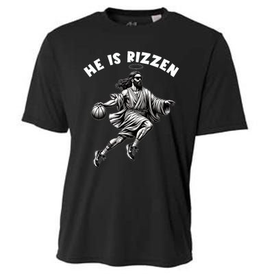 He Is Rizzen Jesus Playing Basketball Funny Easter Day Cooling Performance Crew T-Shirt