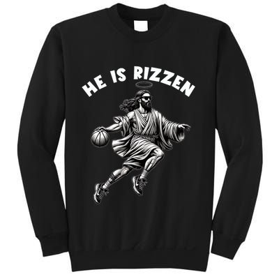 He Is Rizzen Jesus Playing Basketball Funny Easter Day Sweatshirt