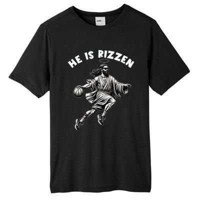 He Is Rizzen Jesus Playing Basketball Funny Easter Day Tall Fusion ChromaSoft Performance T-Shirt