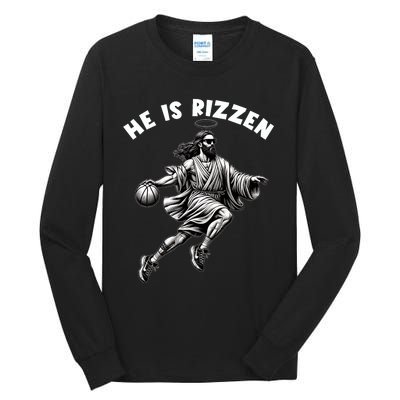 He Is Rizzen Jesus Playing Basketball Funny Easter Day Tall Long Sleeve T-Shirt