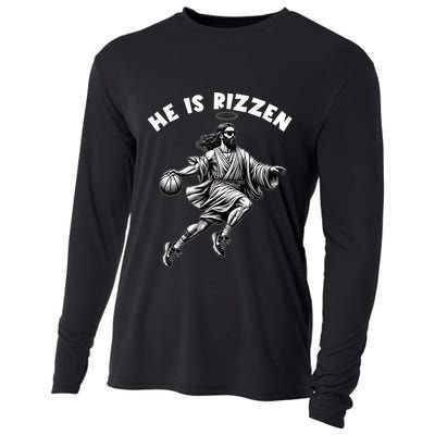 He Is Rizzen Jesus Playing Basketball Funny Easter Day Cooling Performance Long Sleeve Crew