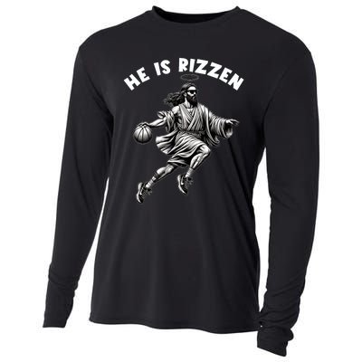 He Is Rizzen Jesus Playing Basketball Funny Easter Day Cooling Performance Long Sleeve Crew