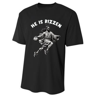 He Is Rizzen Jesus Playing Basketball Funny Easter Day Performance Sprint T-Shirt