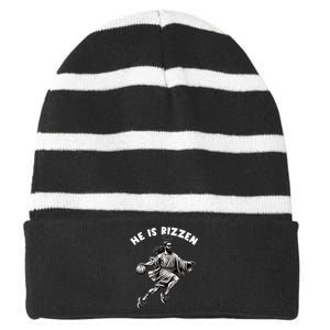 He Is Rizzen Jesus Playing Basketball Funny Easter Day Striped Beanie with Solid Band