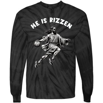 He Is Rizzen Jesus Playing Basketball Funny Easter Day Tie-Dye Long Sleeve Shirt