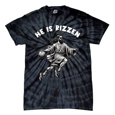 He Is Rizzen Jesus Playing Basketball Funny Easter Day Tie-Dye T-Shirt