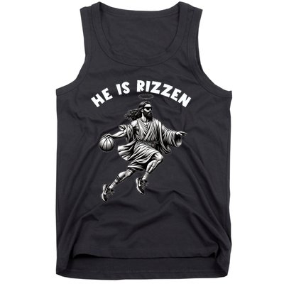 He Is Rizzen Jesus Playing Basketball Funny Easter Day Tank Top