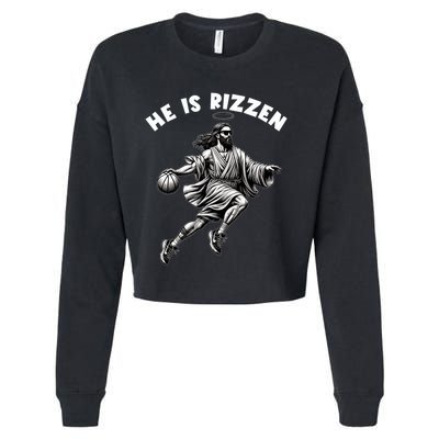 He Is Rizzen Jesus Playing Basketball Funny Easter Day Cropped Pullover Crew
