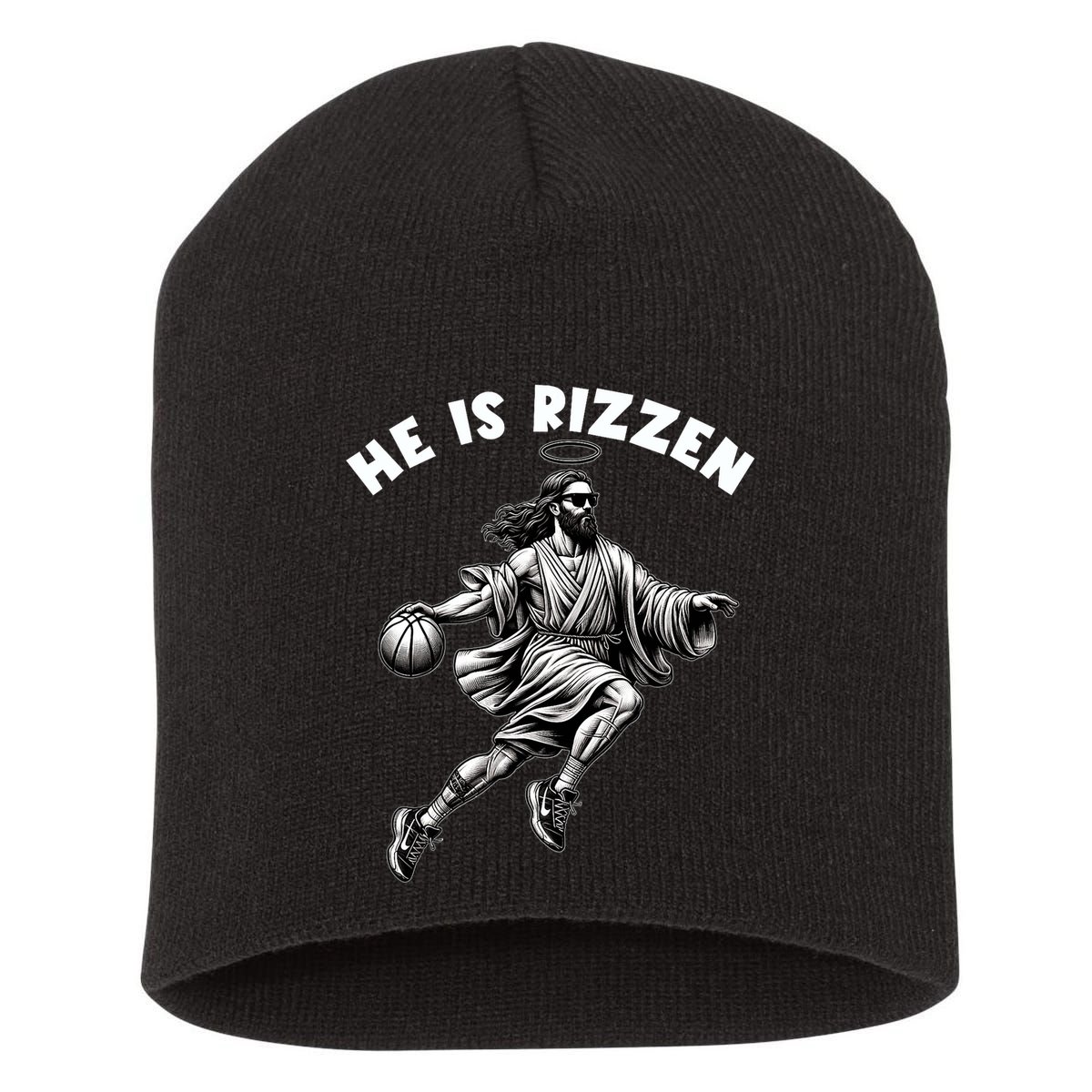 He Is Rizzen Jesus Playing Basketball Funny Easter Day Short Acrylic Beanie
