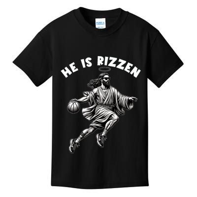 He Is Rizzen Jesus Playing Basketball Funny Easter Day Kids T-Shirt
