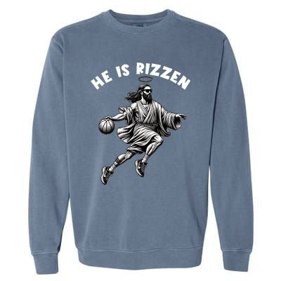 He Is Rizzen Jesus Playing Basketball Funny Easter Day Garment-Dyed Sweatshirt