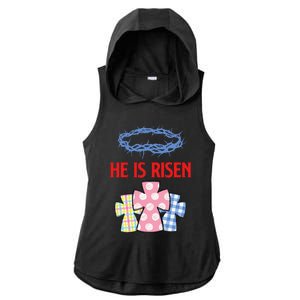 He Is Risen Jesus Christ Resurrection Happy Easter Day Ladies PosiCharge Tri-Blend Wicking Draft Hoodie Tank