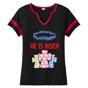 He Is Risen Jesus Christ Resurrection Happy Easter Day Ladies Halftime Notch Neck Tee