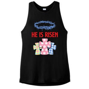 He Is Risen Jesus Christ Resurrection Happy Easter Day Ladies PosiCharge Tri-Blend Wicking Tank