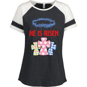 He Is Risen Jesus Christ Resurrection Happy Easter Day Enza Ladies Jersey Colorblock Tee