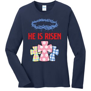 He Is Risen Jesus Christ Resurrection Happy Easter Day Ladies Long Sleeve Shirt