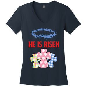 He Is Risen Jesus Christ Resurrection Happy Easter Day Women's V-Neck T-Shirt