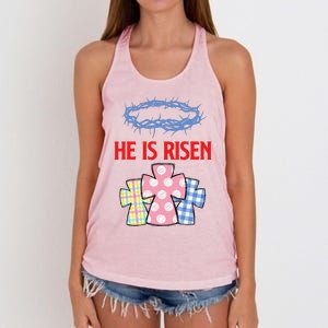 He Is Risen Jesus Christ Resurrection Happy Easter Day Women's Knotted Racerback Tank