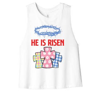 He Is Risen Jesus Christ Resurrection Happy Easter Day Women's Racerback Cropped Tank