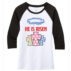 He Is Risen Jesus Christ Resurrection Happy Easter Day Women's Tri-Blend 3/4-Sleeve Raglan Shirt