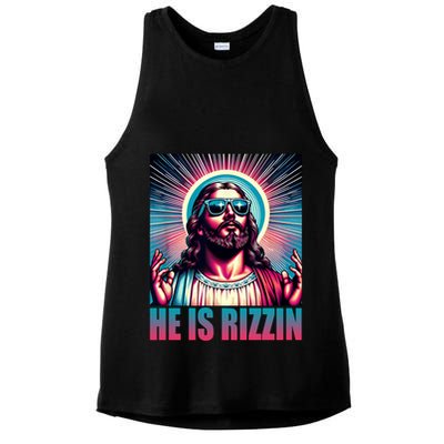 He Is Rizzin Jesus Christ Ladies PosiCharge Tri-Blend Wicking Tank