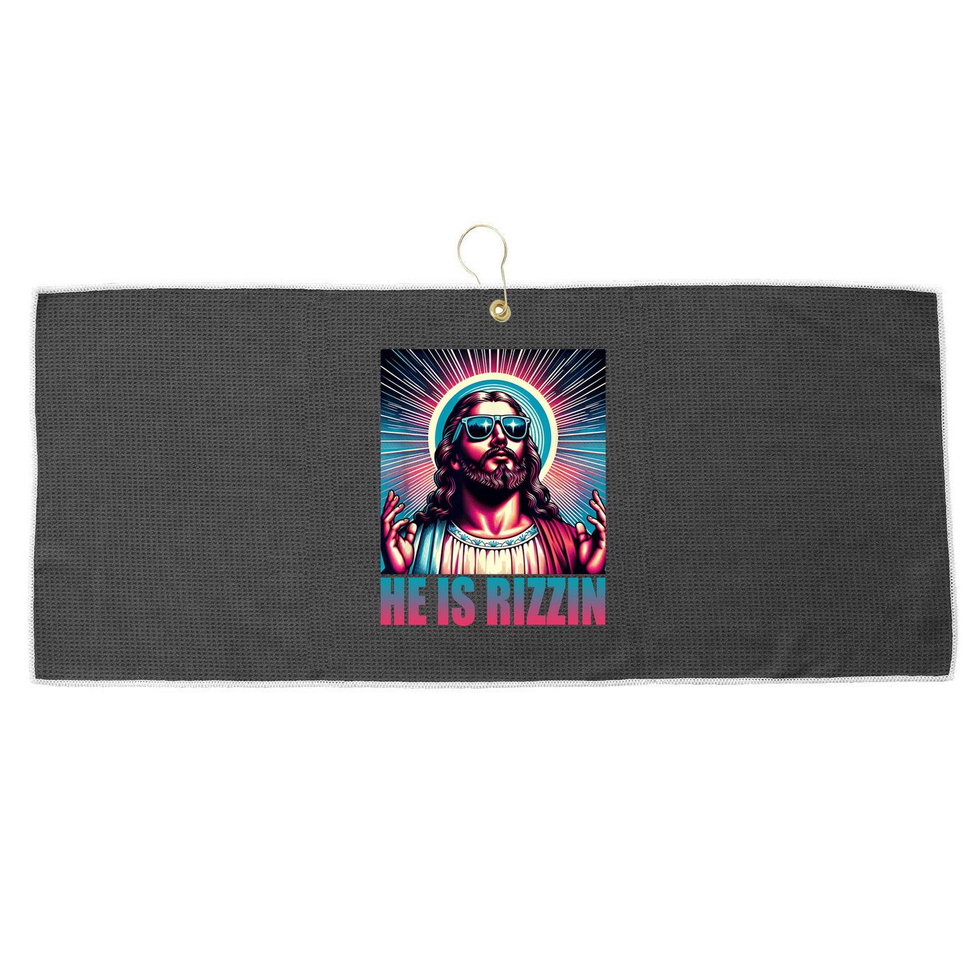 He Is Rizzin Jesus Christ Large Microfiber Waffle Golf Towel