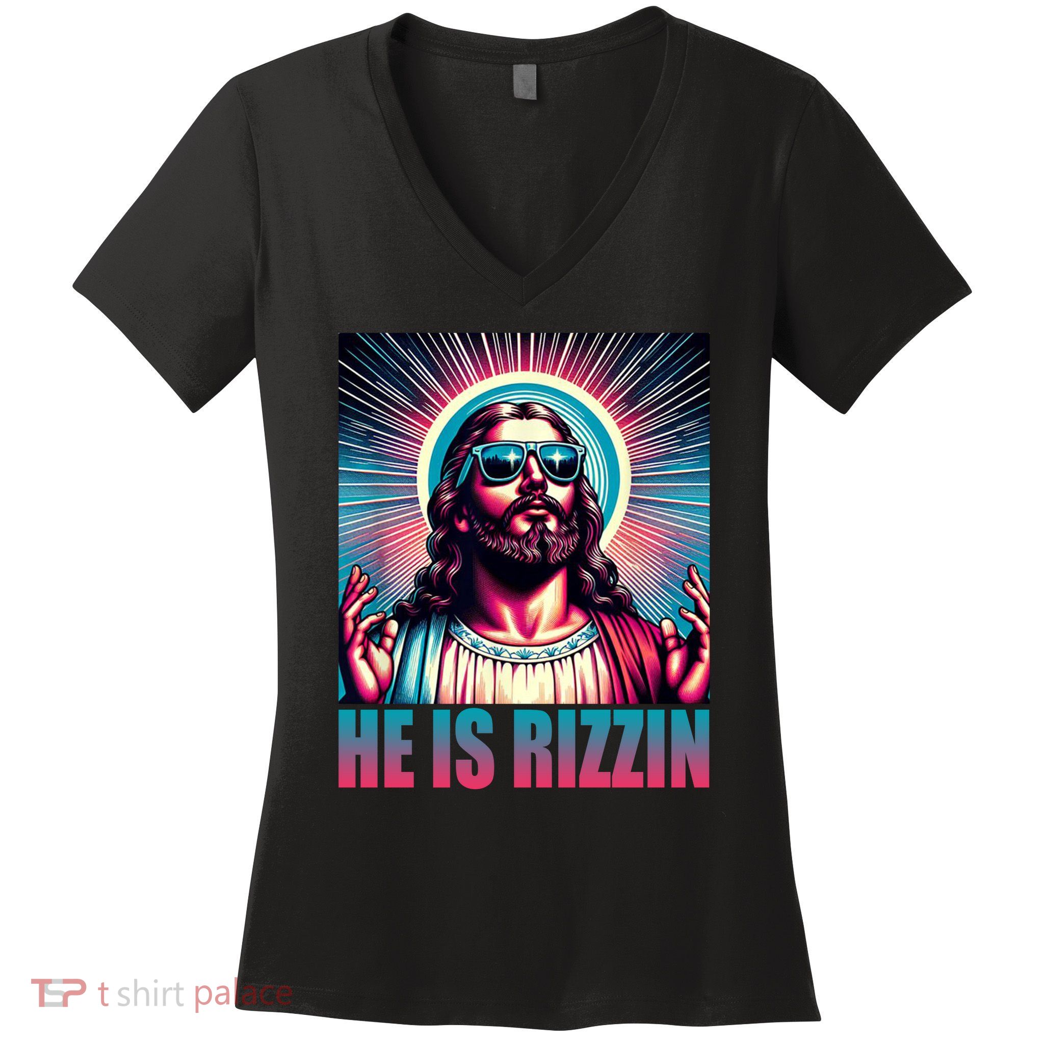 He Is Rizzin Jesus Christ Women's V-Neck T-Shirt