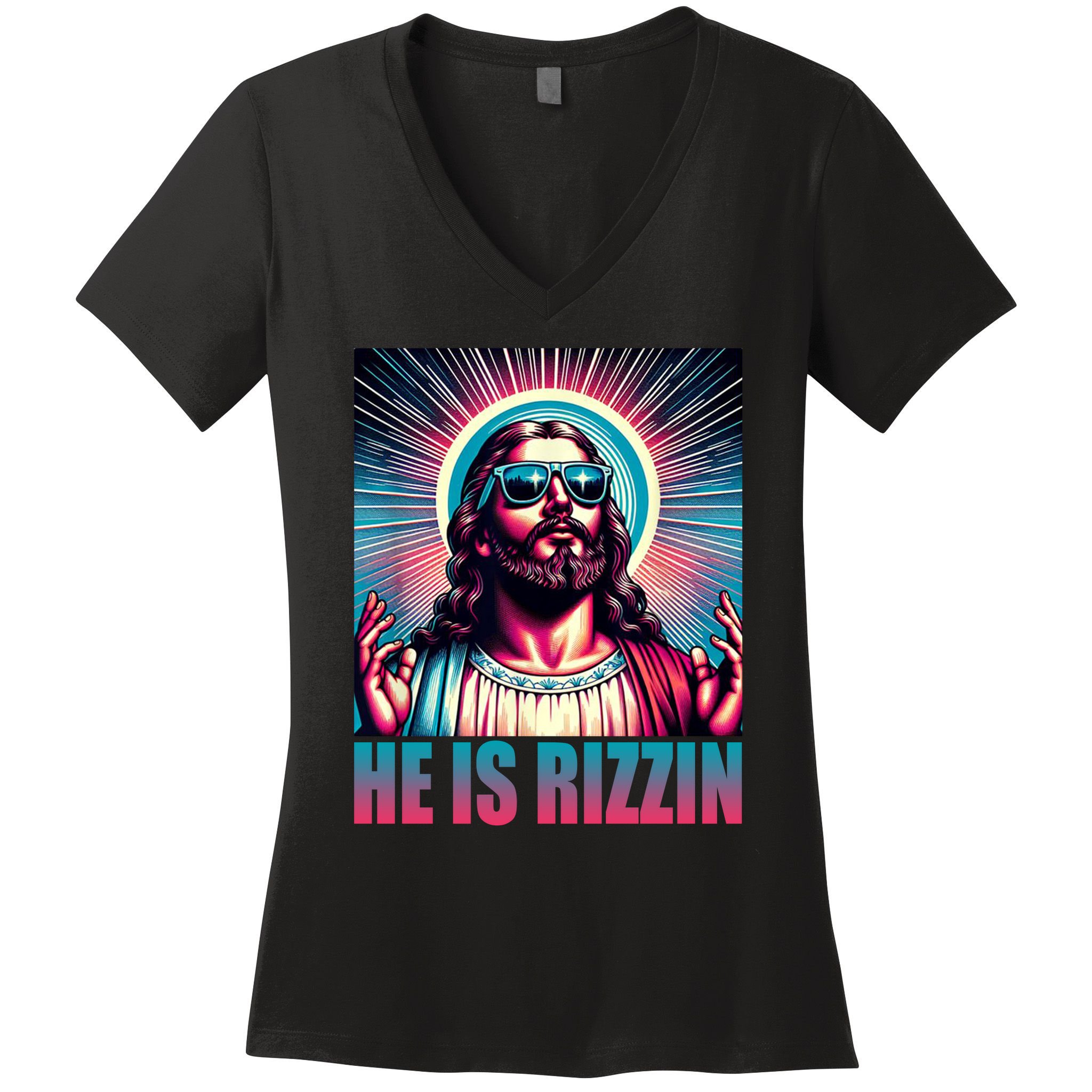 He Is Rizzin Jesus Christ Women's V-Neck T-Shirt