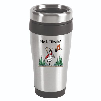 He Is Rizzin Funny Jesus Playing Basketball Meme 16oz Travel Tumbler