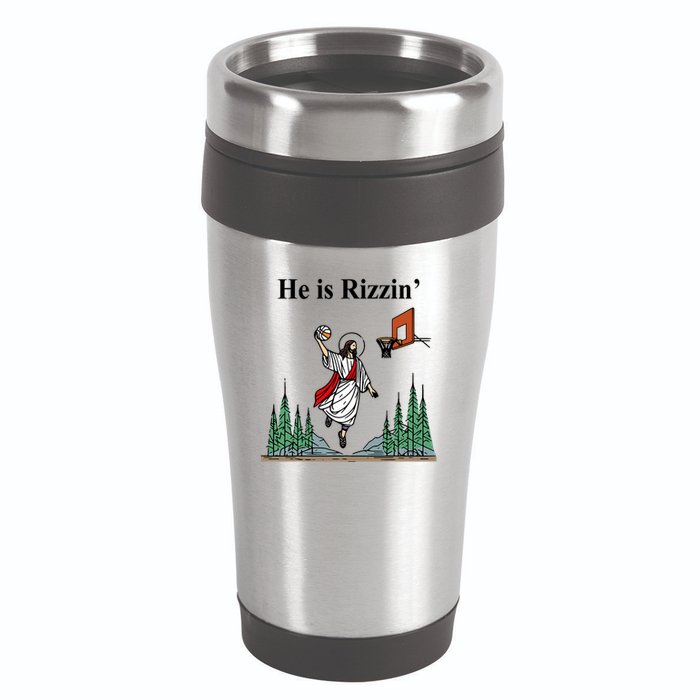 He Is Rizzin Funny Jesus Playing Basketball Meme 16oz Travel Tumbler