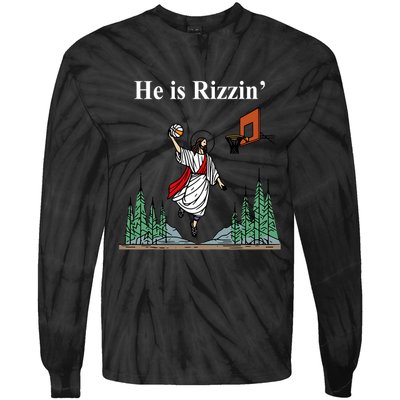 He Is Rizzin Funny Jesus Playing Basketball Meme Tie-Dye Long Sleeve Shirt