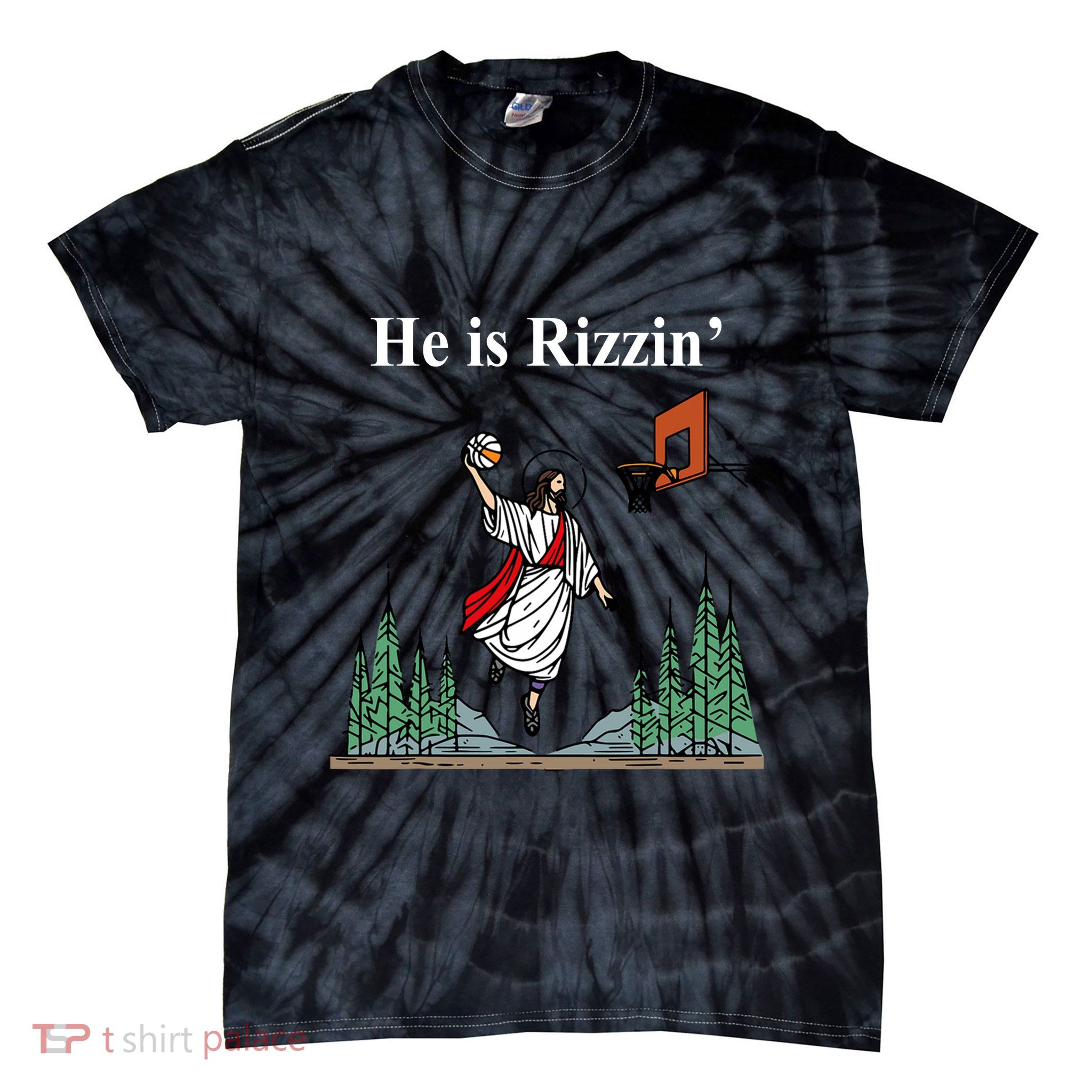 He Is Rizzin Funny Jesus Playing Basketball Meme Tie-Dye T-Shirt