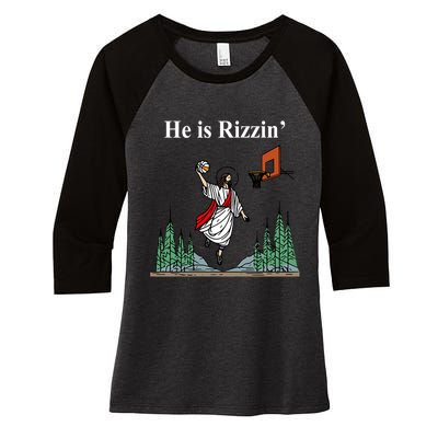 He Is Rizzin Funny Jesus Playing Basketball Meme Women's Tri-Blend 3/4-Sleeve Raglan Shirt