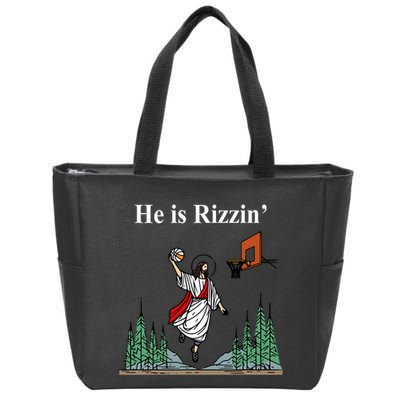 He Is Rizzin Funny Jesus Playing Basketball Meme Zip Tote Bag